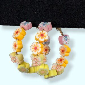 (2/$20) Colourful Floral Beaded Hoop Earrings